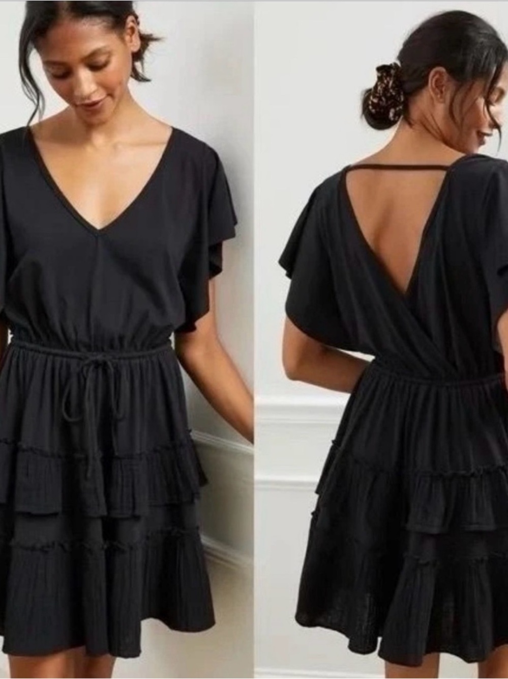 Daily Practice by Anthropologie Tiered Ruffle Mini Dress in Black Size Small